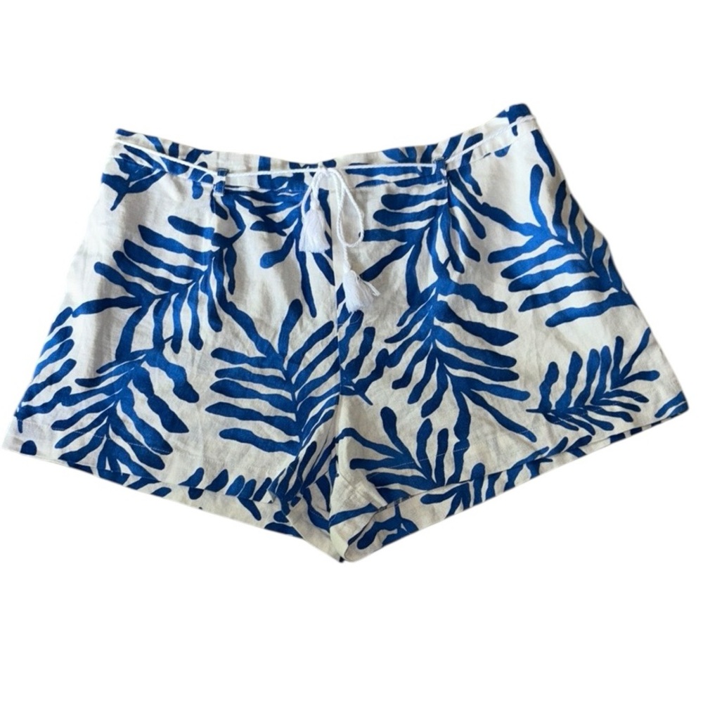 NWT Marc New York / Andrew Marc Blue & White Coral Print Tassel Linen Shorts  XL